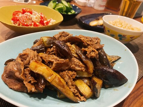 茄子と牛肉のウスターソース炒め♡